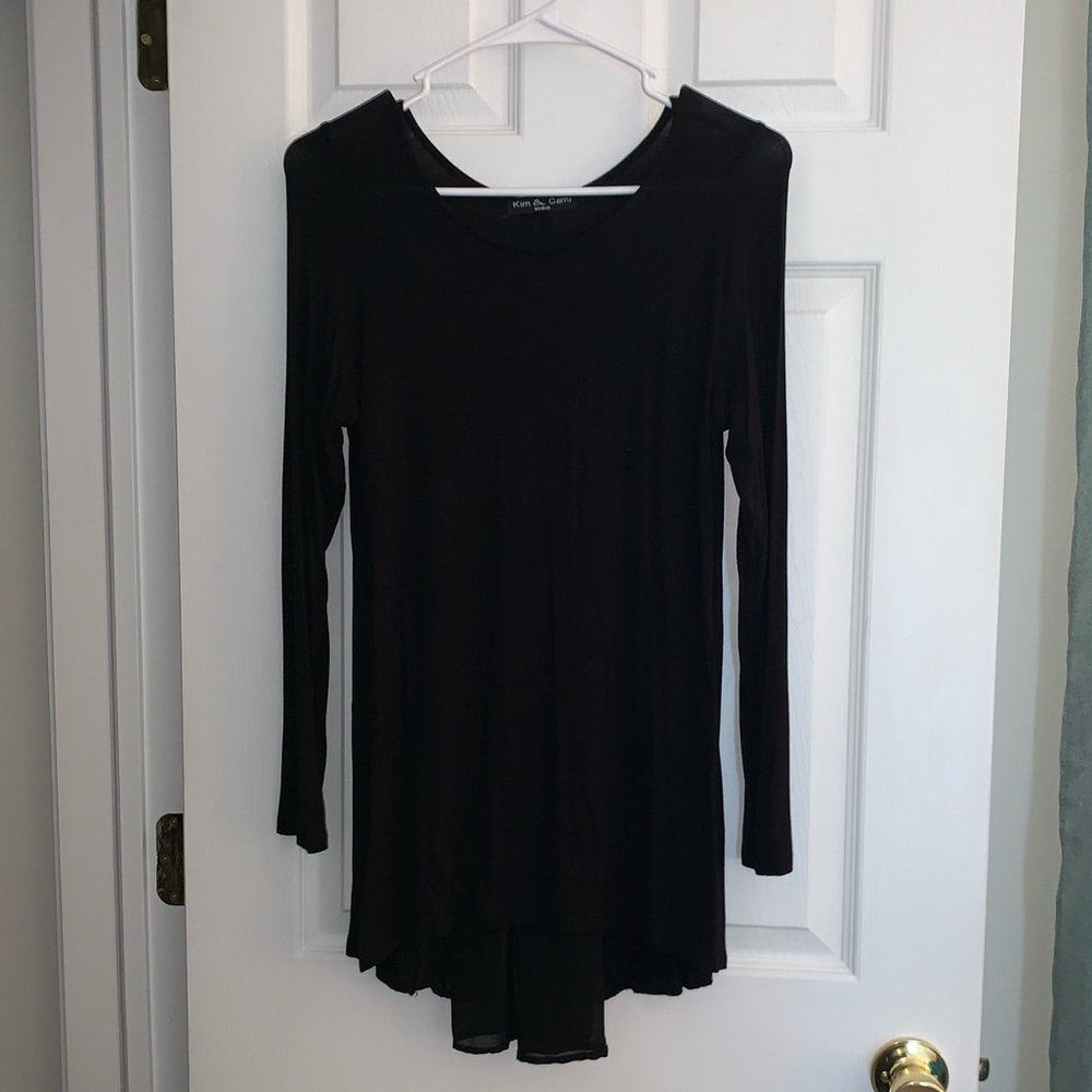 Black long sleeve tee with chiffon detail in back